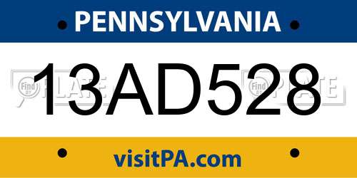 13AD528 Pennsylvania License Plate