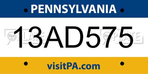 13AD575 Pennsylvania License Plate