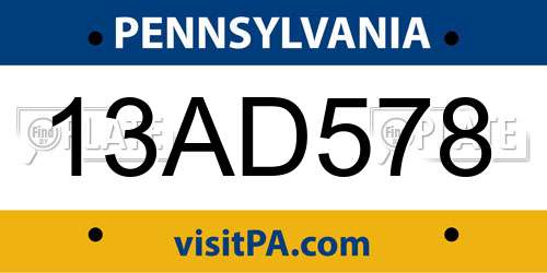 13AD578 Pennsylvania License Plate