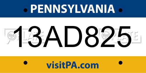 13AD825 Pennsylvania License Plate