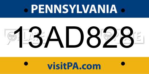 13AD828 Pennsylvania License Plate
