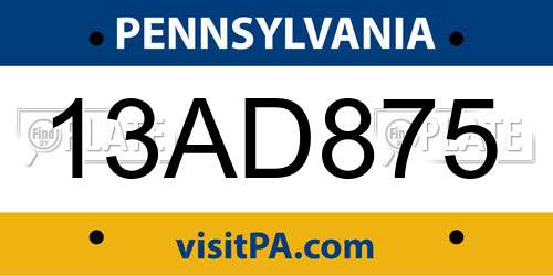 13AD875 Pennsylvania License Plate