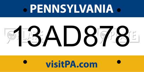 13AD878 Pennsylvania License Plate