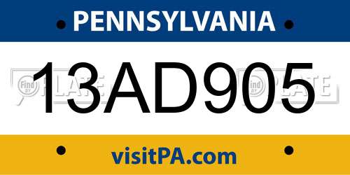 13AD905 Pennsylvania License Plate
