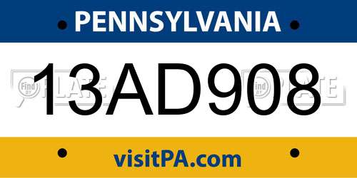 13AD908 Pennsylvania License Plate