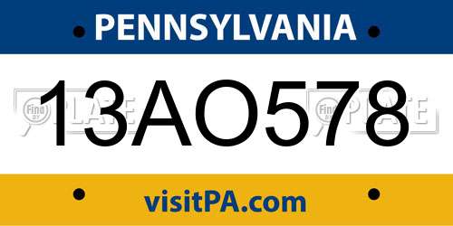 13AO578 Pennsylvania License Plate