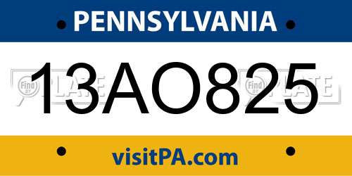 13AO825 Pennsylvania License Plate