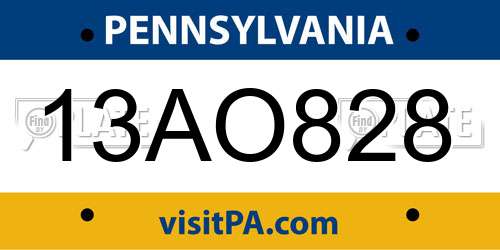 13AO828 Pennsylvania License Plate