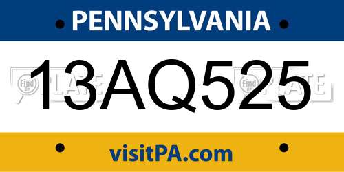13AQ525 Pennsylvania License Plate