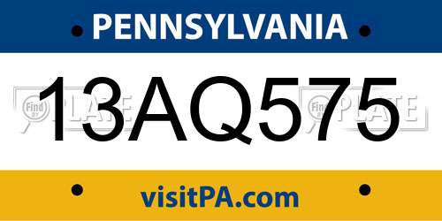 13AQ575 Pennsylvania License Plate