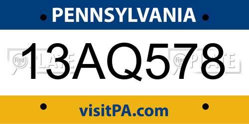 13AQ578 Pennsylvania License Plate