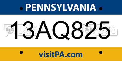 13AQ825 Pennsylvania License Plate