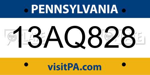 13AQ828 Pennsylvania License Plate