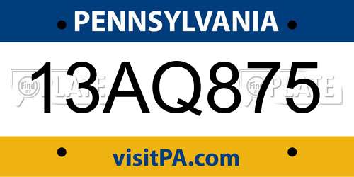 13AQ875 Pennsylvania License Plate