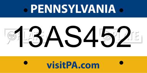 13AS452 Pennsylvania License Plate