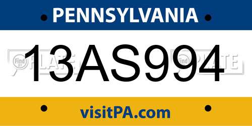 13AS994 Pennsylvania License Plate