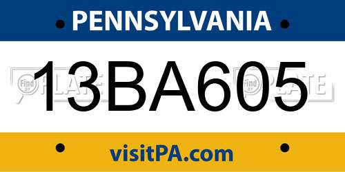 13BA605 Pennsylvania License Plate