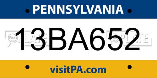 13BA652 Pennsylvania License Plate