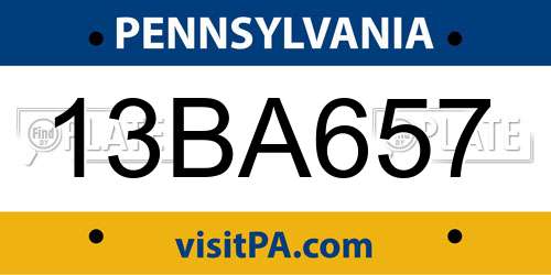 13BA657 Pennsylvania License Plate