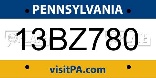 13BZ780 Pennsylvania License Plate