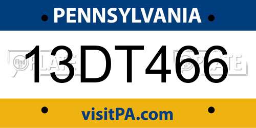 13DT466 Pennsylvania License Plate