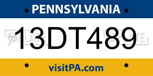 13DT489 Pennsylvania License Plate