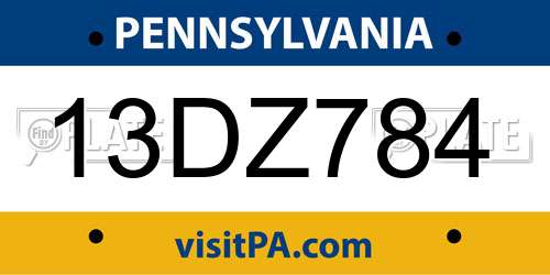 13DZ784 Pennsylvania License Plate