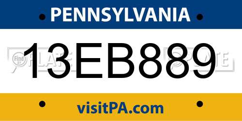 13EB889 Pennsylvania License Plate