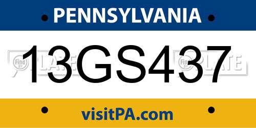 13GS437 Pennsylvania License Plate