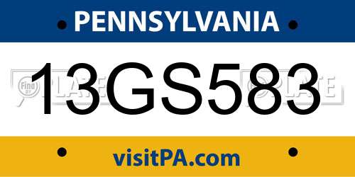 13GS583 Pennsylvania License Plate