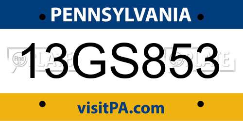13GS853 Pennsylvania License Plate