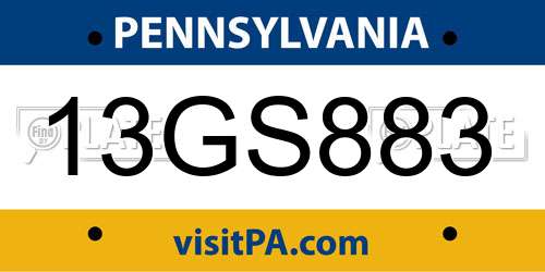 13GS883 Pennsylvania License Plate