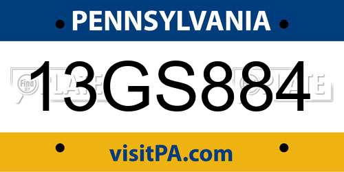 13GS884 Pennsylvania License Plate