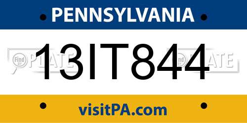 13IT844 Pennsylvania License Plate
