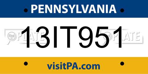 13IT951 Pennsylvania License Plate