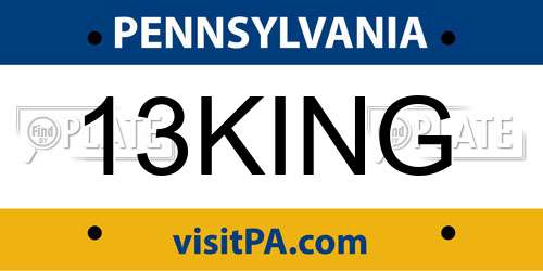 13KING Pennsylvania License Plate