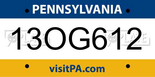 13OG612 Pennsylvania License Plate