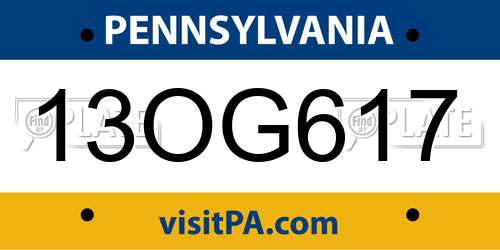 13OG617 Pennsylvania License Plate