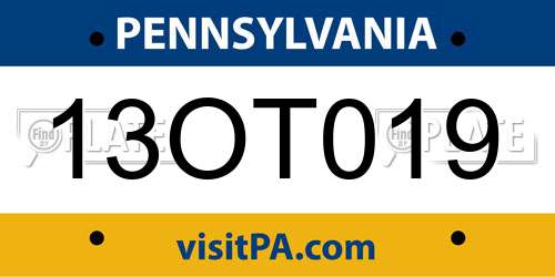 13OT019 Pennsylvania License Plate