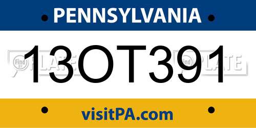 13OT391 Pennsylvania License Plate