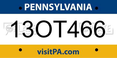 13OT466 Pennsylvania License Plate