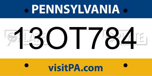 13OT784 Pennsylvania License Plate