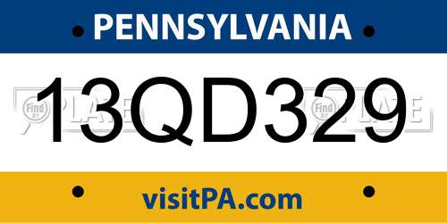 13QD329 Pennsylvania License Plate