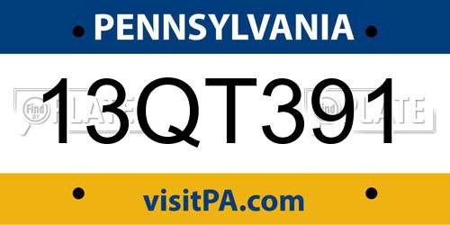 13QT391 Pennsylvania License Plate