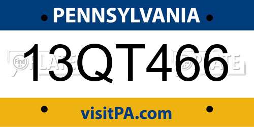13QT466 Pennsylvania License Plate