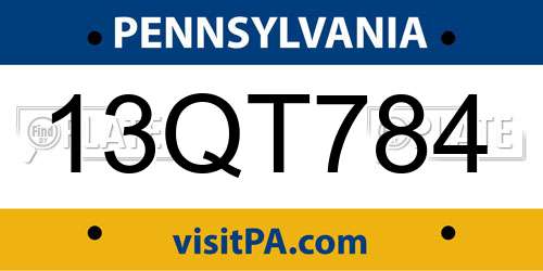 13QT784 Pennsylvania License Plate
