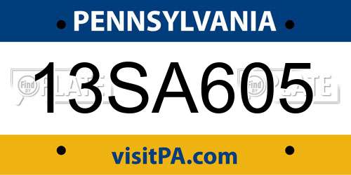 13SA605 Pennsylvania License Plate