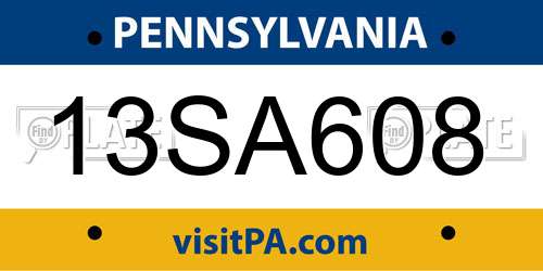 13SA608 Pennsylvania License Plate
