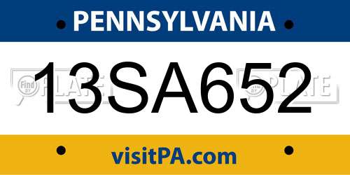 13SA652 Pennsylvania License Plate