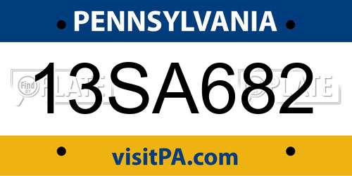 13SA682 Pennsylvania License Plate
